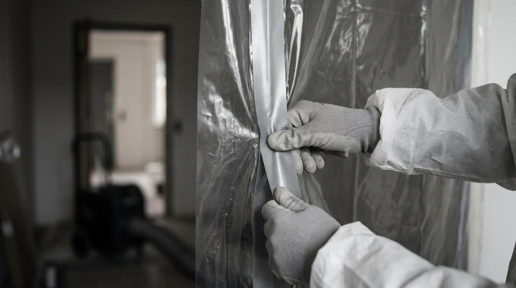 Arbejder med afdækning af væg under bygningsrenovering.