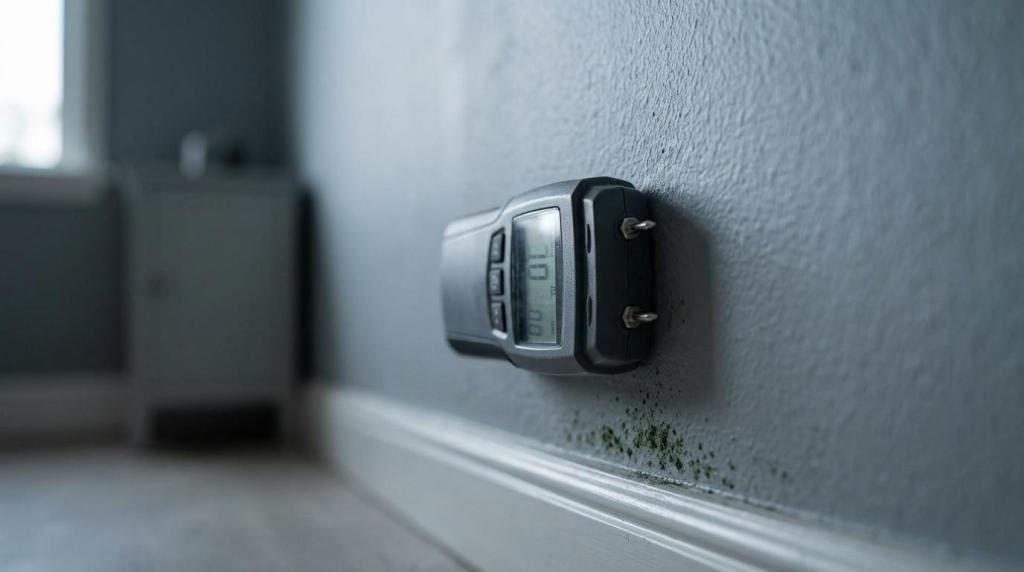 Digital temperaturmåler på væg til skimmelsanering.